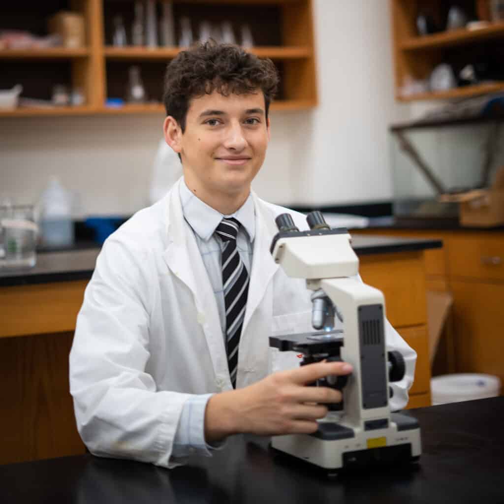 Blue Ridge School student Frane Marusic in the science lab